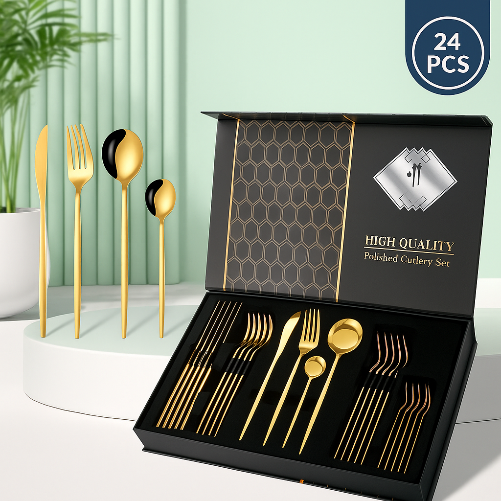 Set Cubiertos 24 Piezas Dorado Distinción