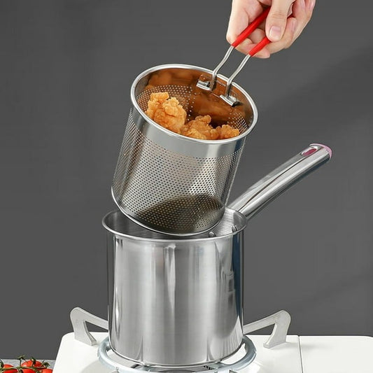 Olla Freidora Acero Inoxidable + Canasta + Tapa Vidrio